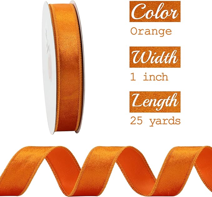MEEDEE 1 inch Orange Velvet Wired Ribbon - Image 2