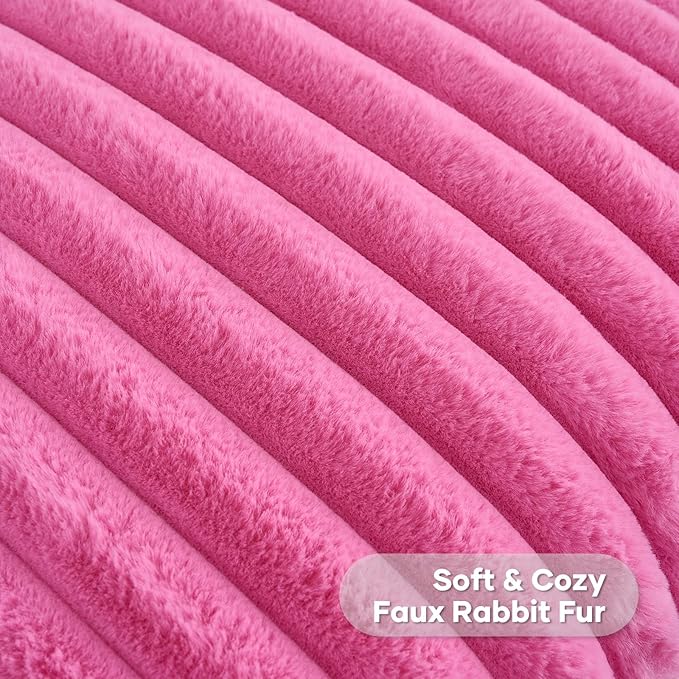 FUTEI Hot Pink Throw Pillow Covers Set of 2, 12x20 Inch Striped Texture Lumbar - Image 2