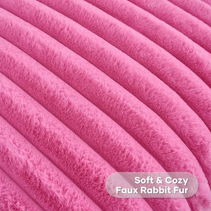 FUTEI Hot Pink Throw Pillow Covers Set of 2, 24x24 Inch Striped Texture - Image 2