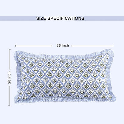 Ridhi Light Steel Blue 100% Cotton Block Print Ruffle Bed Sham Cover 20''×36'' - Image 4