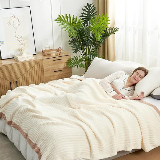 Snuggle Sac Soft King Size Blanket, Cozy Soft Fuzzy Microfiber Knit Stripe by SnuggleSac