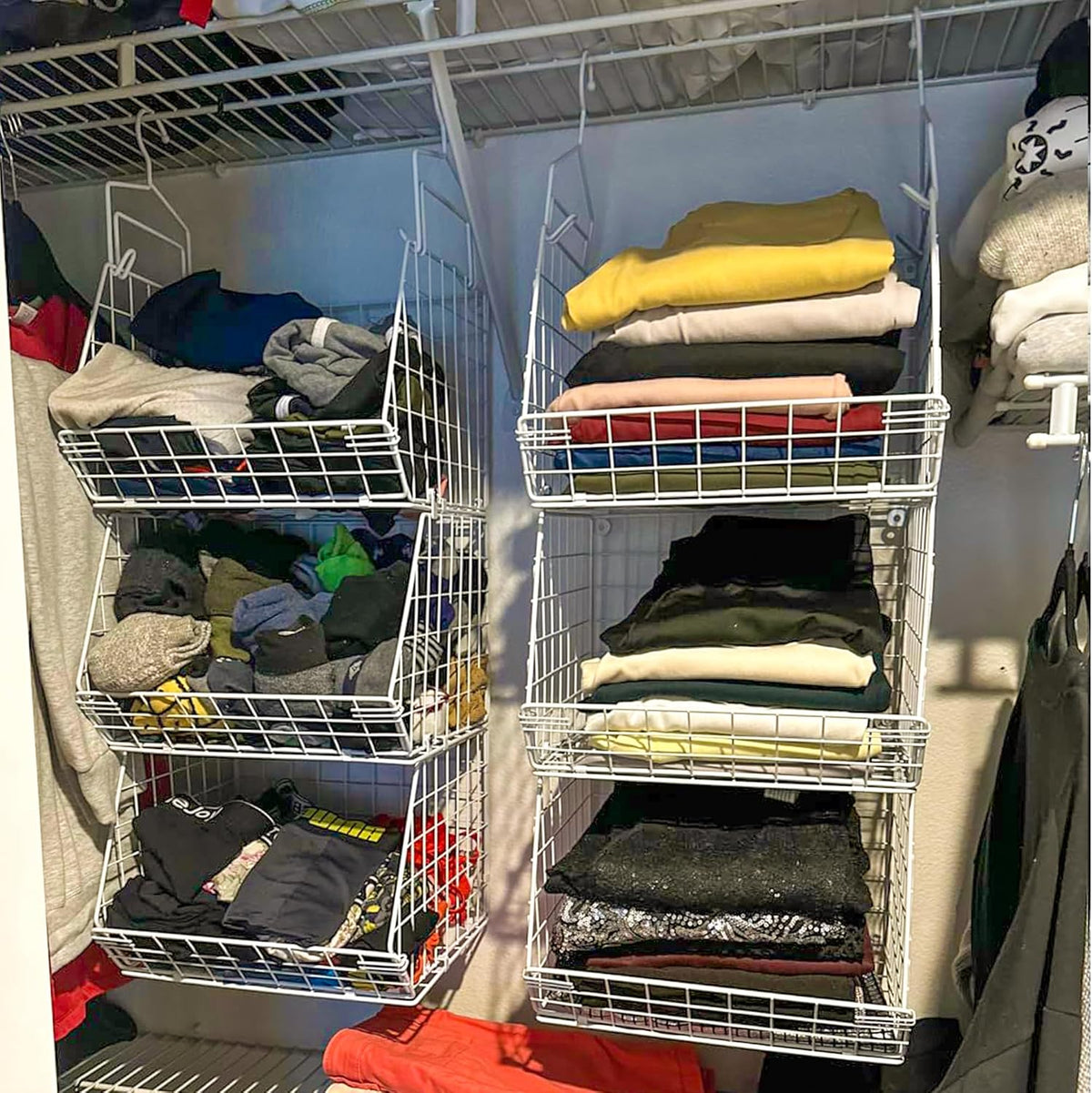 x-cosrack 3 tier foldable closet organizer, clothes shelves showing dimensions