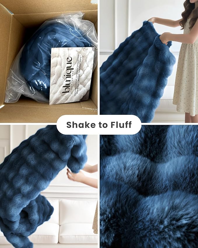 Ultra Soft Cozy Faux Fur Throw Blanket, Fuzzy Plush Thick Bubble Blanket - Image 8