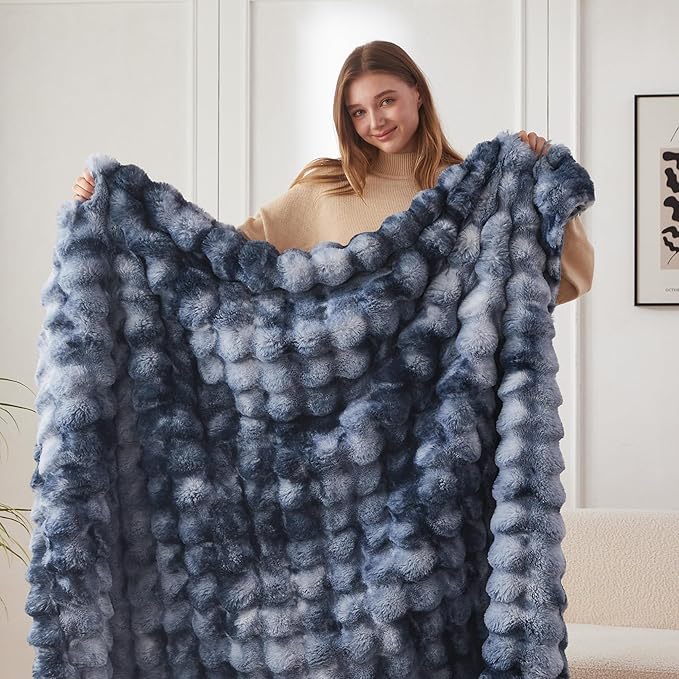 COOVA Faux Fur Throw Blanket for Couch, Cozy Soft and Fuzzy Plush Rabbit Fur - Image 3