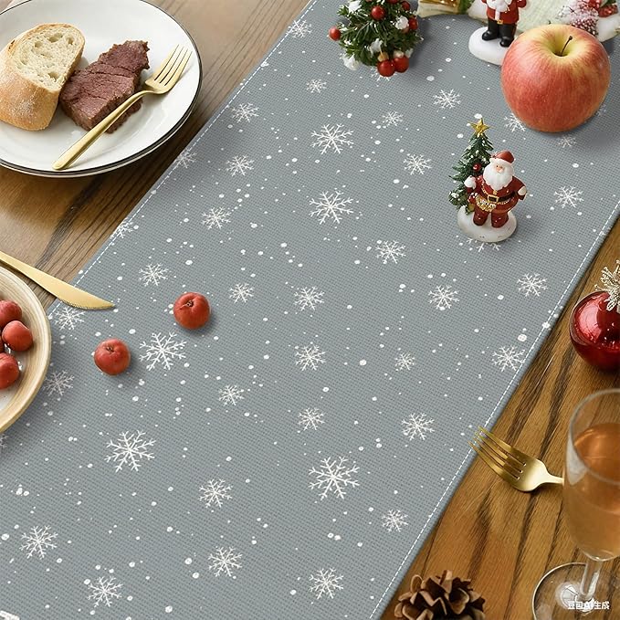 OTOSTAR Christmas Tree Snowflakes Merry Christmas Table Runner, Xmas Seasonal - Image 3
