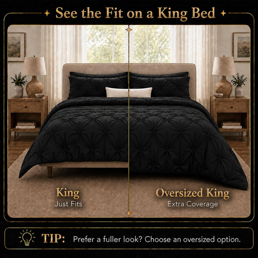 CozyLux King Size Comforter Set Black, 7 Pieces Pintuck Bed in a Bag