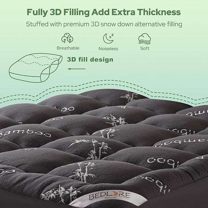 BEDLORE Queen Mattress Topper Viscose Derived from Bamboo, Thick Pillow Top - Image 5