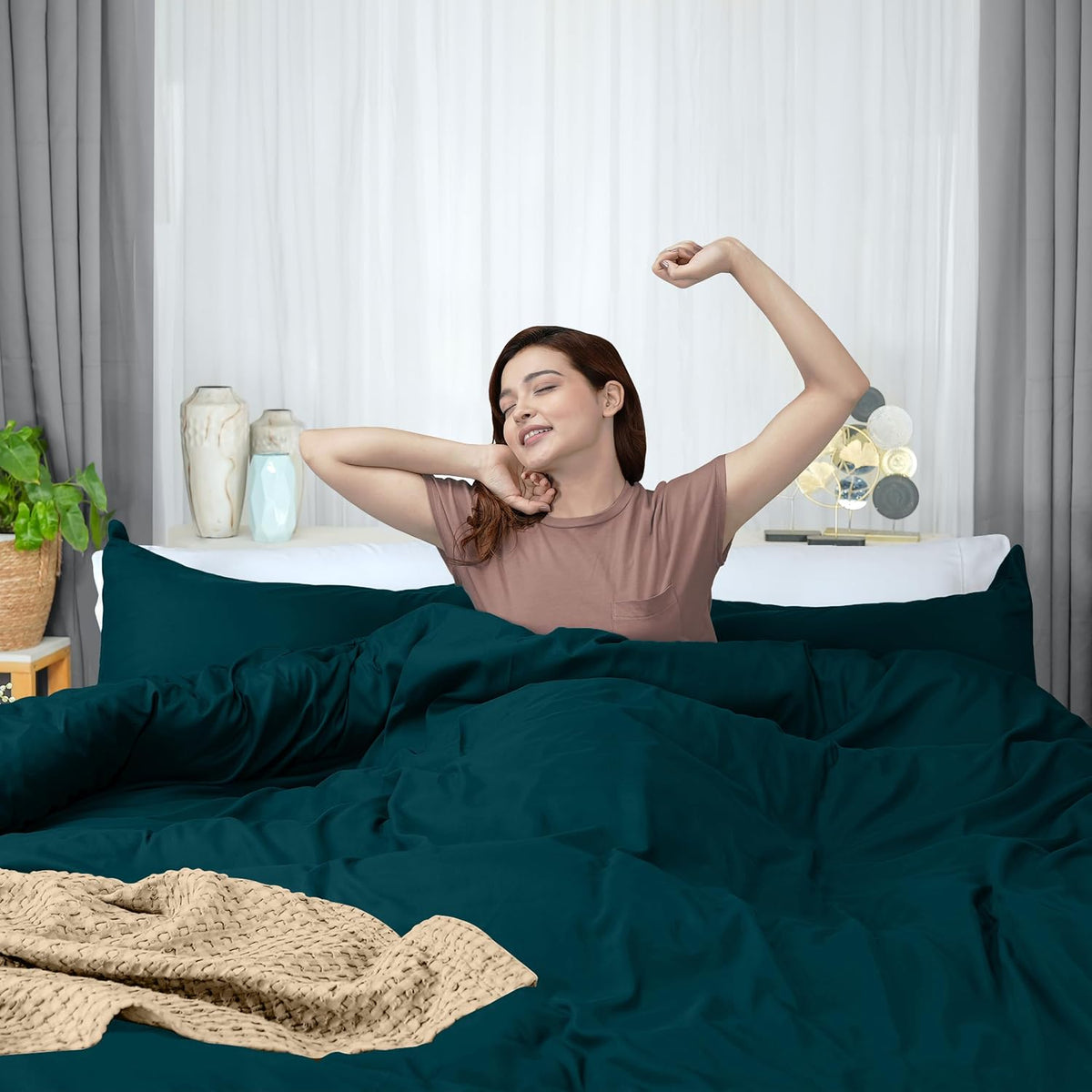 duvet cover king, 3 piece cotton like polyester on a desk or shelf