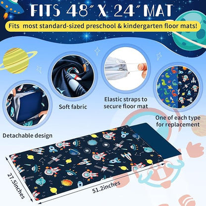 2 Pcs Dinosaurs Nap Mat Cover for Boys Girls Sewn in Flap Design Blue Sleeping - Image 2