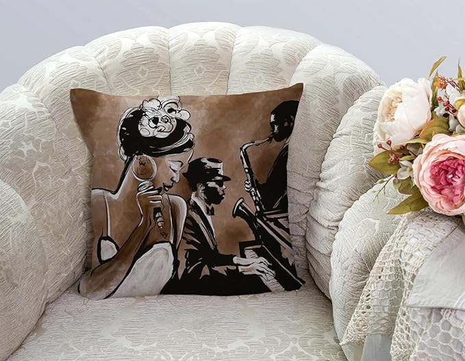 TSSOHU African American Woman Throw Pillow Cover Afro Black Girl Singing Jazz - Image 3