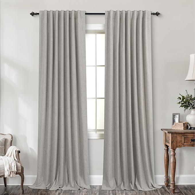 KOUFALL 94 Inch Long Blackout Curtains, Boho Taupe Linen Black Out Pleated - Image 9