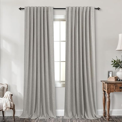 KOUFALL 94 Inch Long Blackout Curtains, Boho Taupe Linen Black Out Pleated - Image 9