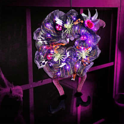 Lulu Home 18"x30" Halloween Wreath, Purple, 30 LED Lighted