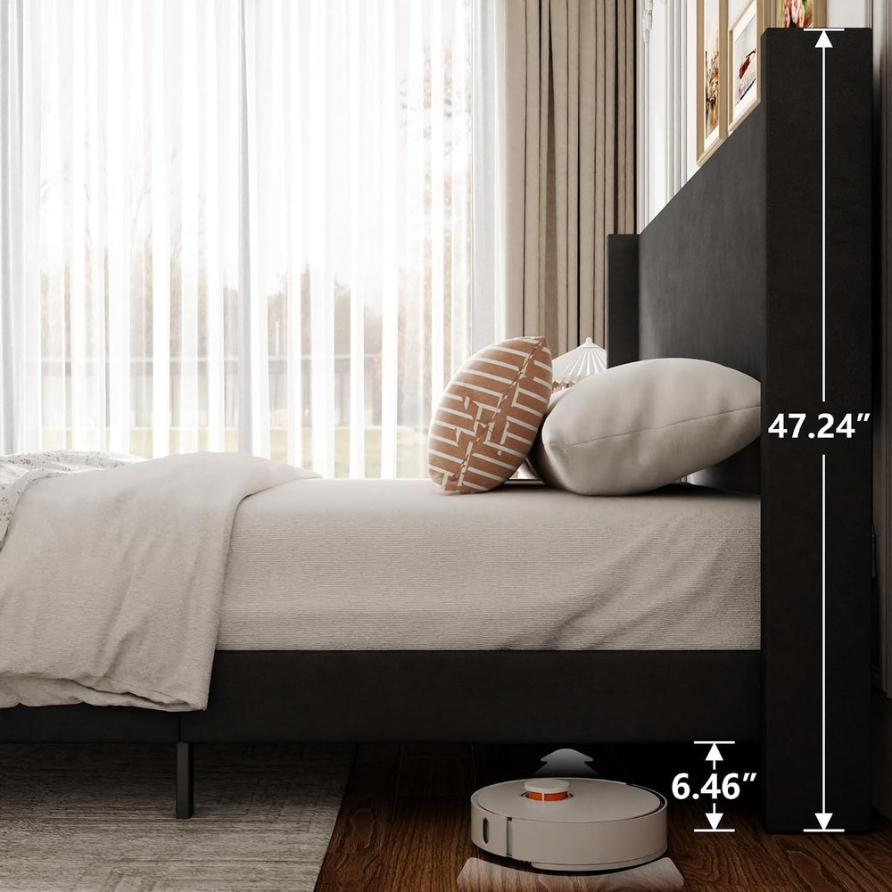 Sismplly Full Bed Frame with Wingback Headboard, Velvet Upholstered Platform ...