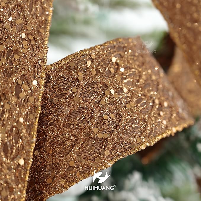 HUIHUANG Glitter Copper Wired Ribbon 2.5 inch Copper Diamond Mesh Wire Edge - Image 5