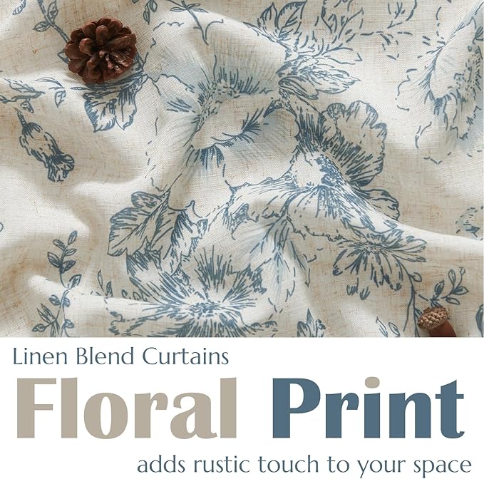 jinchan Linen Floral Tier Curtains 45 Inch Farmhouse Botanic Cafe Curtains - Image 2