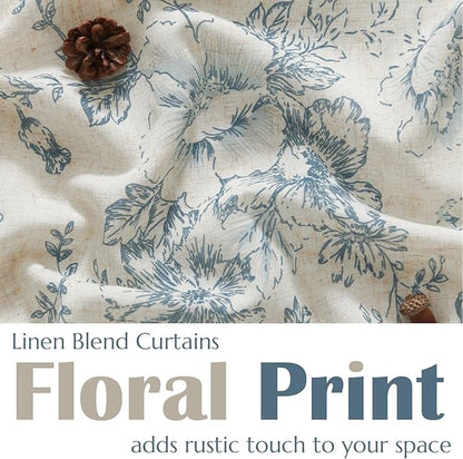 jinchan Linen Floral Tier Curtains 54 Inch Farmhouse Botanic Cafe Curtains - Image 2