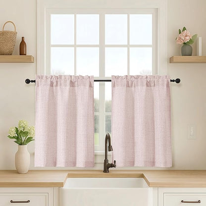 OVZME Blush Pink Cafe Curtains 30 Inch Length, Light Filtering Faux Linen by OVZME