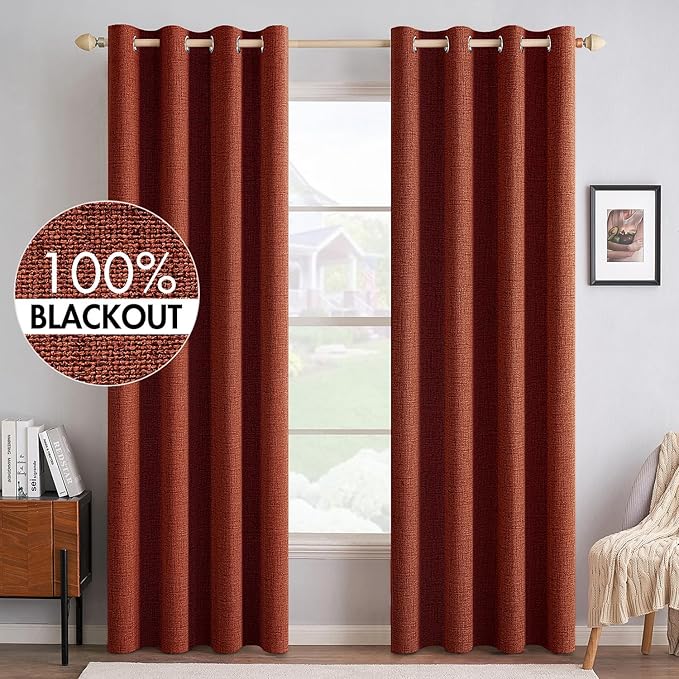 MIULEE Linen Curtains for Bedroom 100% Blackout Thermal Insulated Burnt Orange by MIULEE