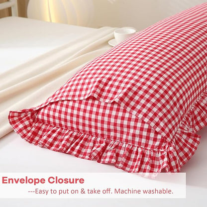 Red White Plaid Gingham Body Pillow Cover - Image 5