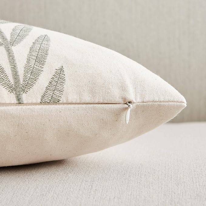 100% Cotton Farmhouse Leaves Lumbar Throw Pillow Covers Set of 2, 12x20 Inch - Image 3