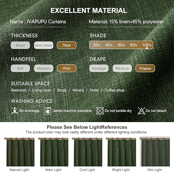 IVAPUPU Linen Pinch Pleated Blackout Curtains - Image 8