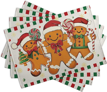 Gingerbread Man Christmas Placemats Set of 4 Candy Cane Xmas Seasonal Holiday - Image 2
