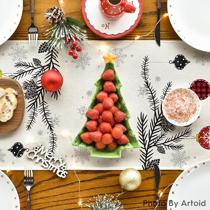 Artoid Mode Grey Pine Trees Snowflake Merry Christmas Table Runner, Winter Xmas - Image 3