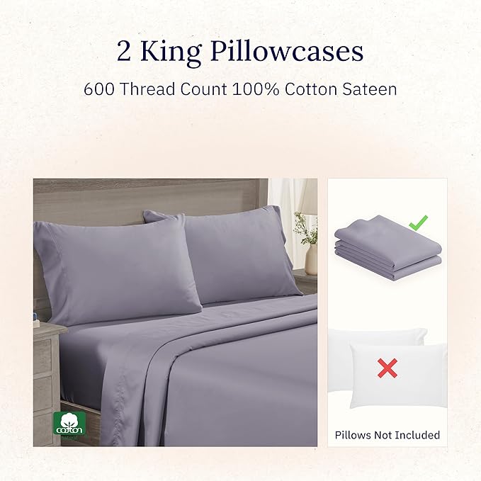Luxuriously Soft Hotel Quality 600 Thread Count, 100% Cotton Set of 2 Cases - Image 3
