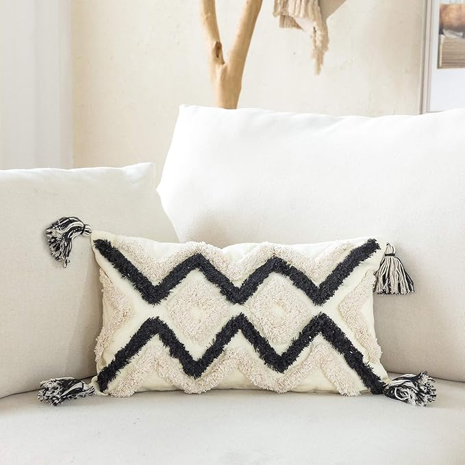 Woven Tufted Boho Lumbar Throw Pillow Cover, Modern Decorative Geometric - Image 3