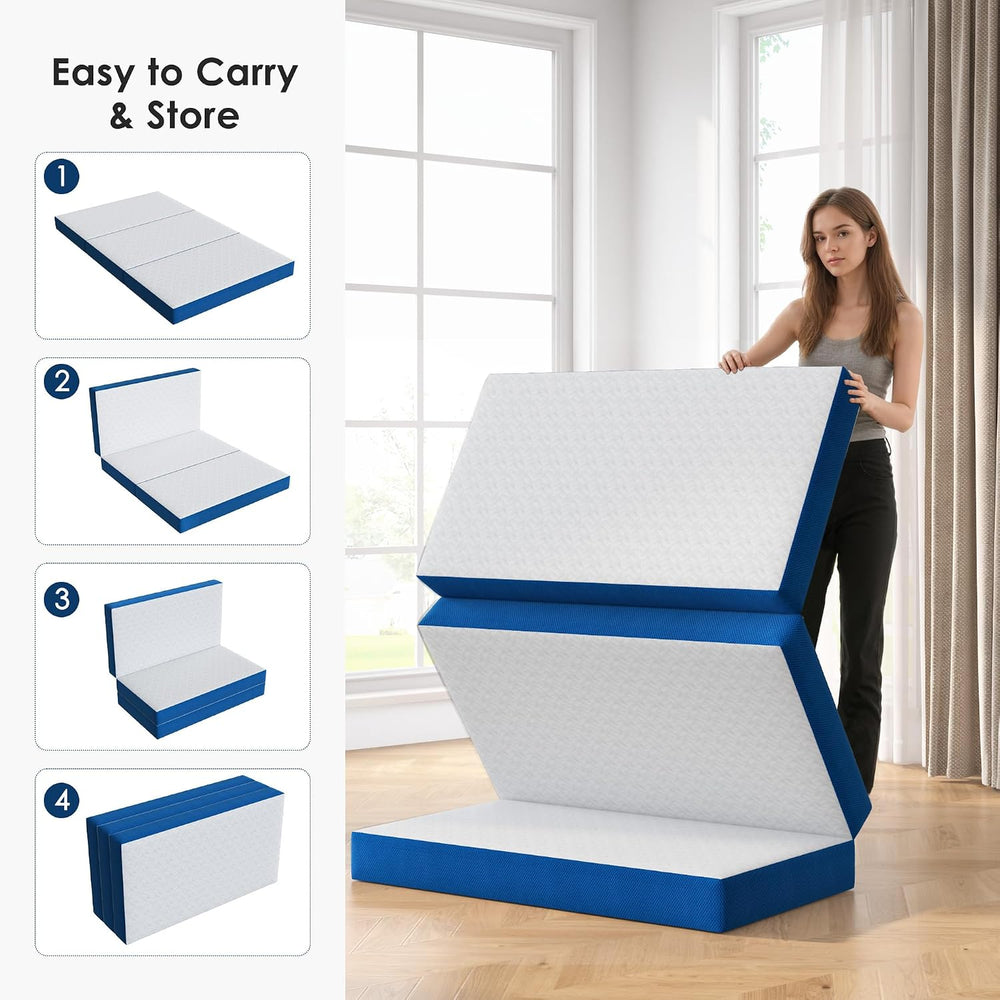6 Inch Tri-Fold Mattress Twin Size, Portable Memory Foam Guest Bed