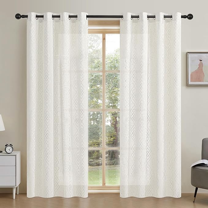 Linen Curtains for Bedroom, Moroccan Beige Light Filtering Curtain 2 Panels - Image 2