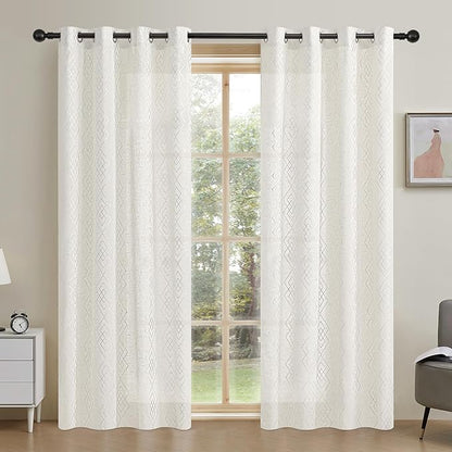 Linen Curtains for Bedroom, Moroccan Beige Light Filtering Curtain 2 Panels - Image 2