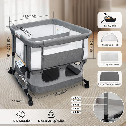 twin bassinet for 2 babies, rocking double bassinet, side view