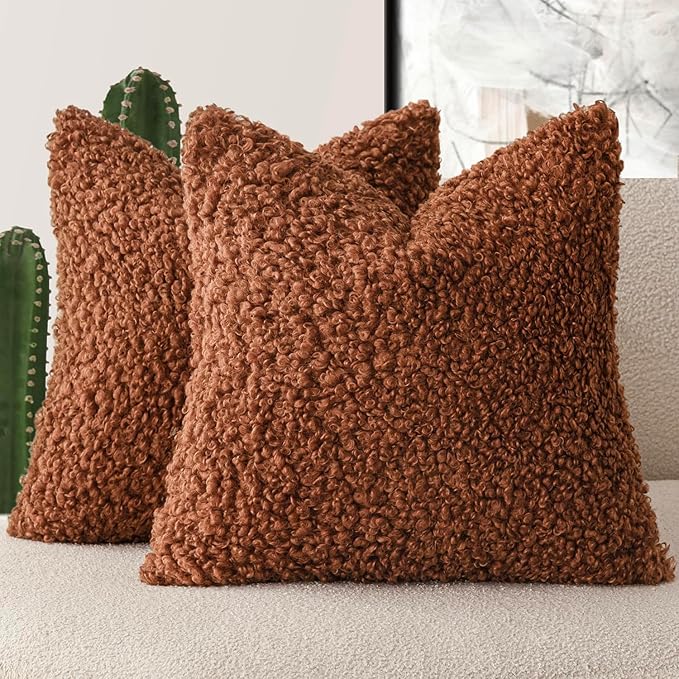 Foindtower 2 Pieces 18x18 Inch Hazel Brown, Faux Fur Throw Pillow Cover Accent by Foindtower