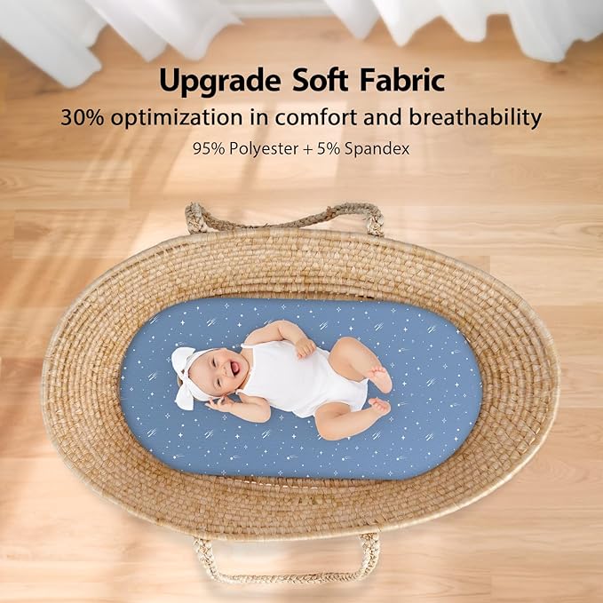 Baby Bassinet Sheets Girl Boy, Fitted Bassinet Sheet Set 3 Pack Bassinet - Image 4