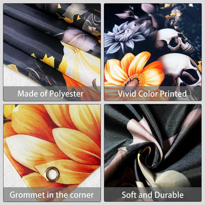 8x6ft Floral Happy Halloween Backdrop Spooky Flower Skull Photography Background Large Black Orange Halloween Party Decorations Wall Banner Indoor Outdoor Photo Booth Props