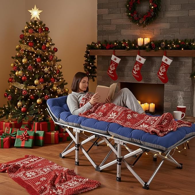 ABORON Camping Cot for Adult 28" Extra Wide, Heavy-Duty 1200D Oxford Cot for - Image 2