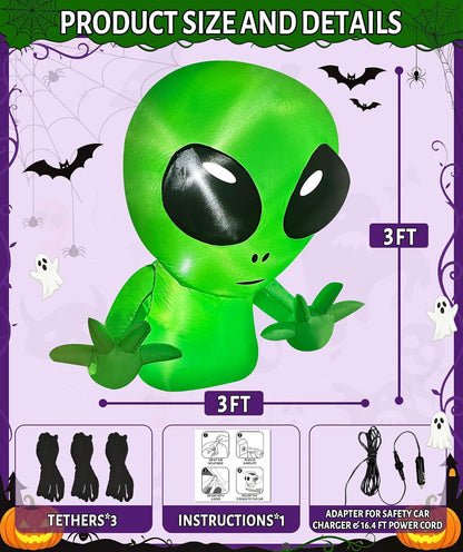 3 FT Trunk or Treat Car Decorations Kit Halloween Inflatable Alien