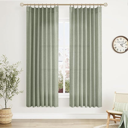 Sage Green Pinch Pleated Linen Curtains 72 Inch Length 2 Panels by Aersas