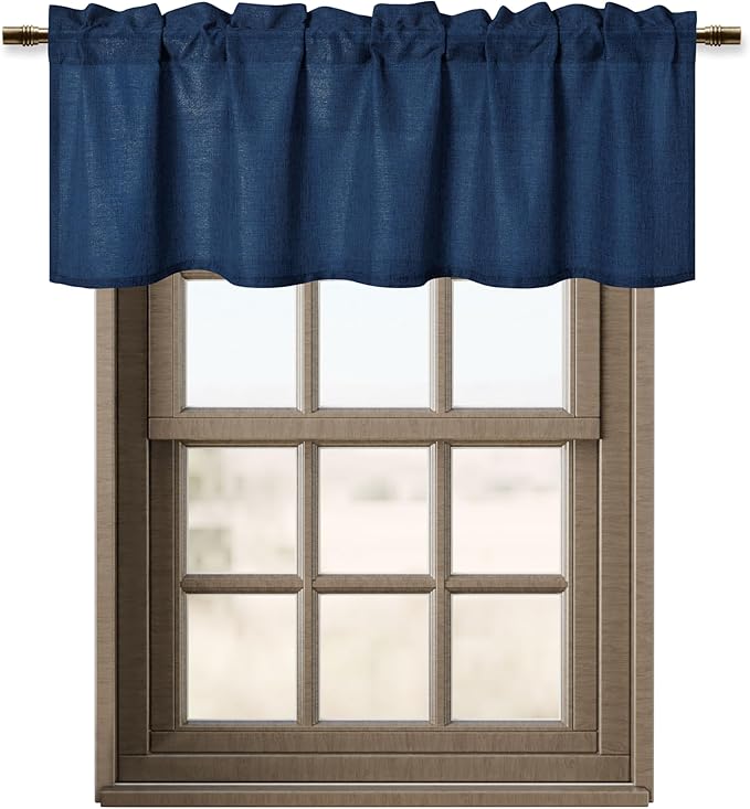 Hiasan Navy Blue Valance Curtains Light Filtering Rod Pocket Window Valance - Image 7