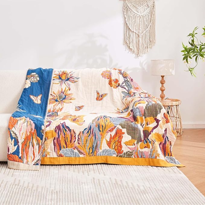 Boho Throw Blanket, 100% Cotton Ultra Soft Luxury Throw Rustic Quilt, All - Image 8