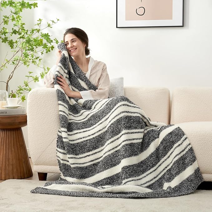 Snuggle Sac Black White Stripe Twin Size Reversible Super Soft Bedding Blanket - Image 3