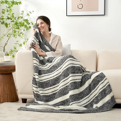 Snuggle Sac Black White Stripe Twin Size Reversible Super Soft Bedding Blanket - Image 3