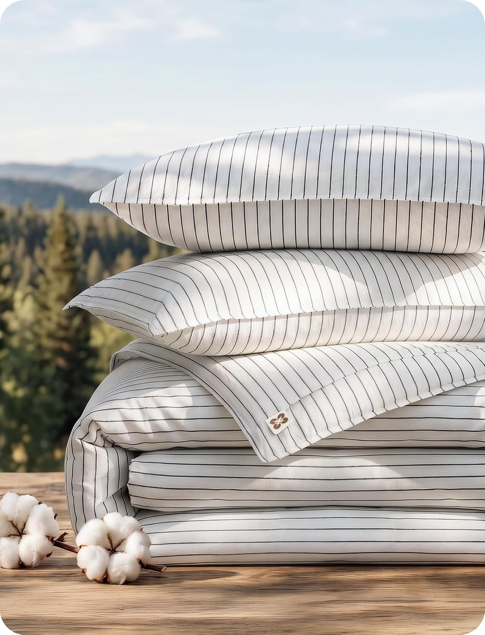Bedsure PureWoven Striped Duvet Cover Set Linen‑Like, King Size, 3-PC