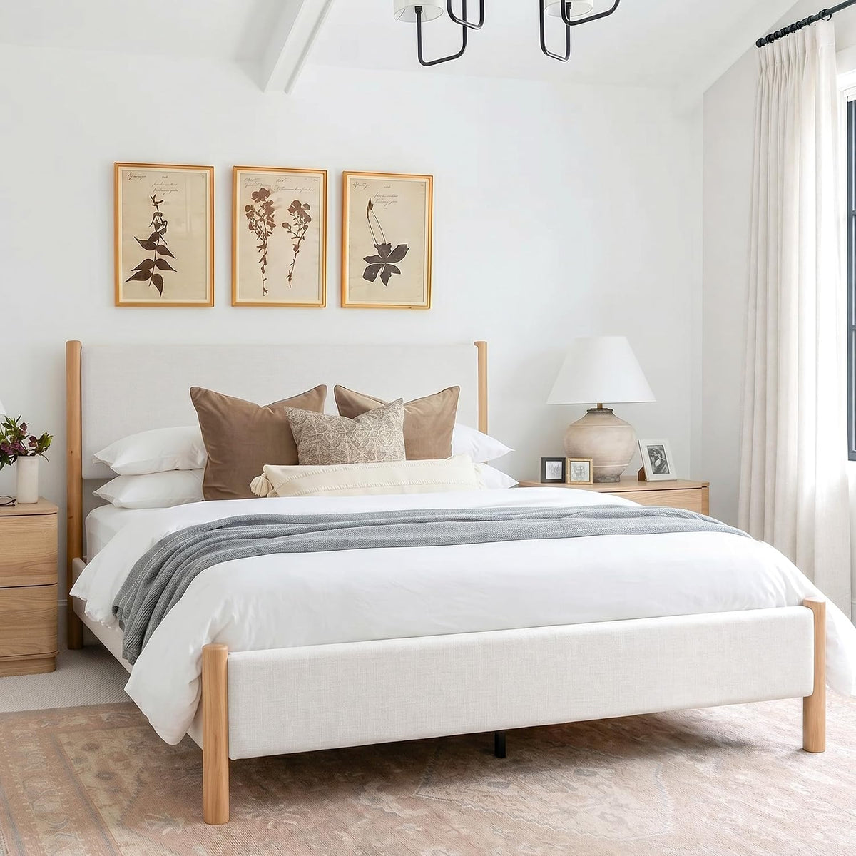 yechen king size bed frame with upholstered headboard, close-up detail