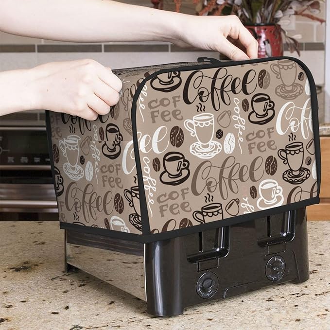 Brown Coffee Pattern 2 Slice Toaster Cover, Waterproof Toaster Dust Cover Bread - Image 2