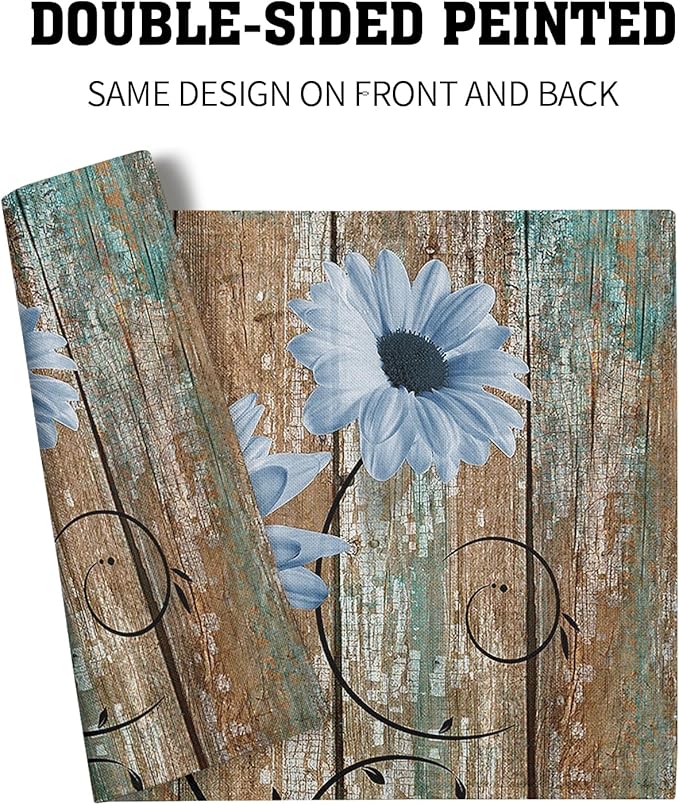 Giwawa Rustic Daisy Placemats Set of 4- Blue Sunflowers on Vintage Wood Board - Image 5