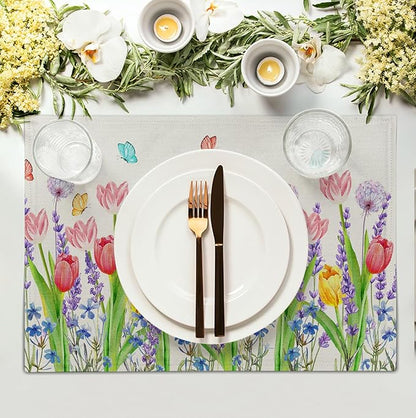 Tulip Placemats Set of 4 Spring Summer Flowers Tulips Lavender Place Mats - Image 3