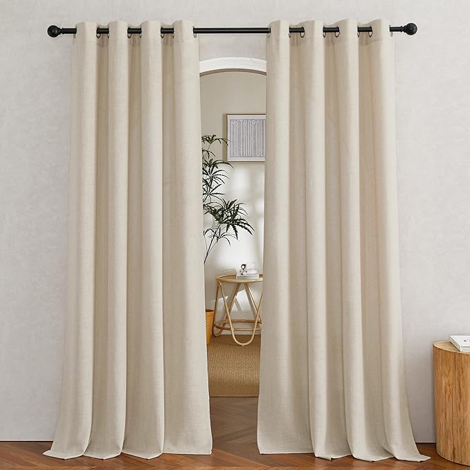 NICETOWN Cream Beige Linen Curtains & Drapes 84 inches Long, Grommet Flax Linen by NICETOWN